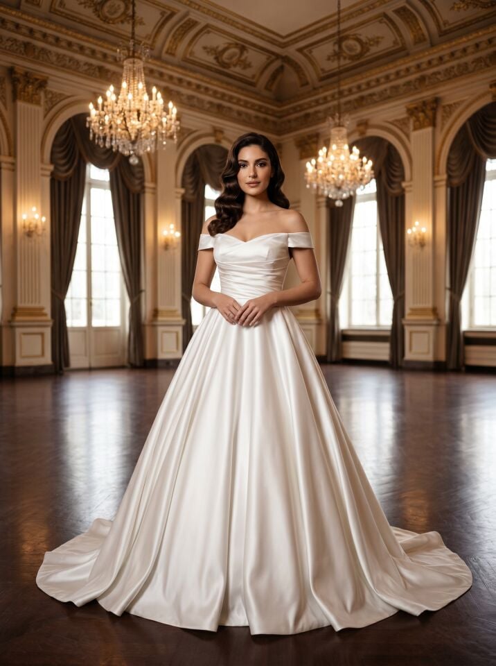 Madonna Yaka Saten Helen Model Gelinlik